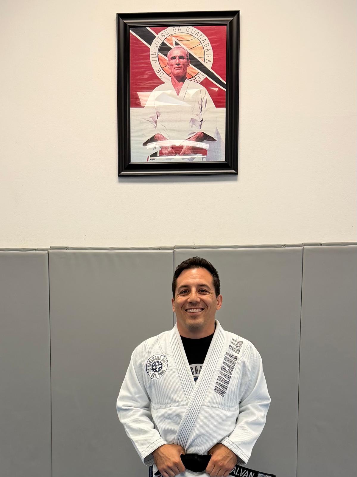 Coach Robert Galvan wearing his gi at Maracaba BJJ
